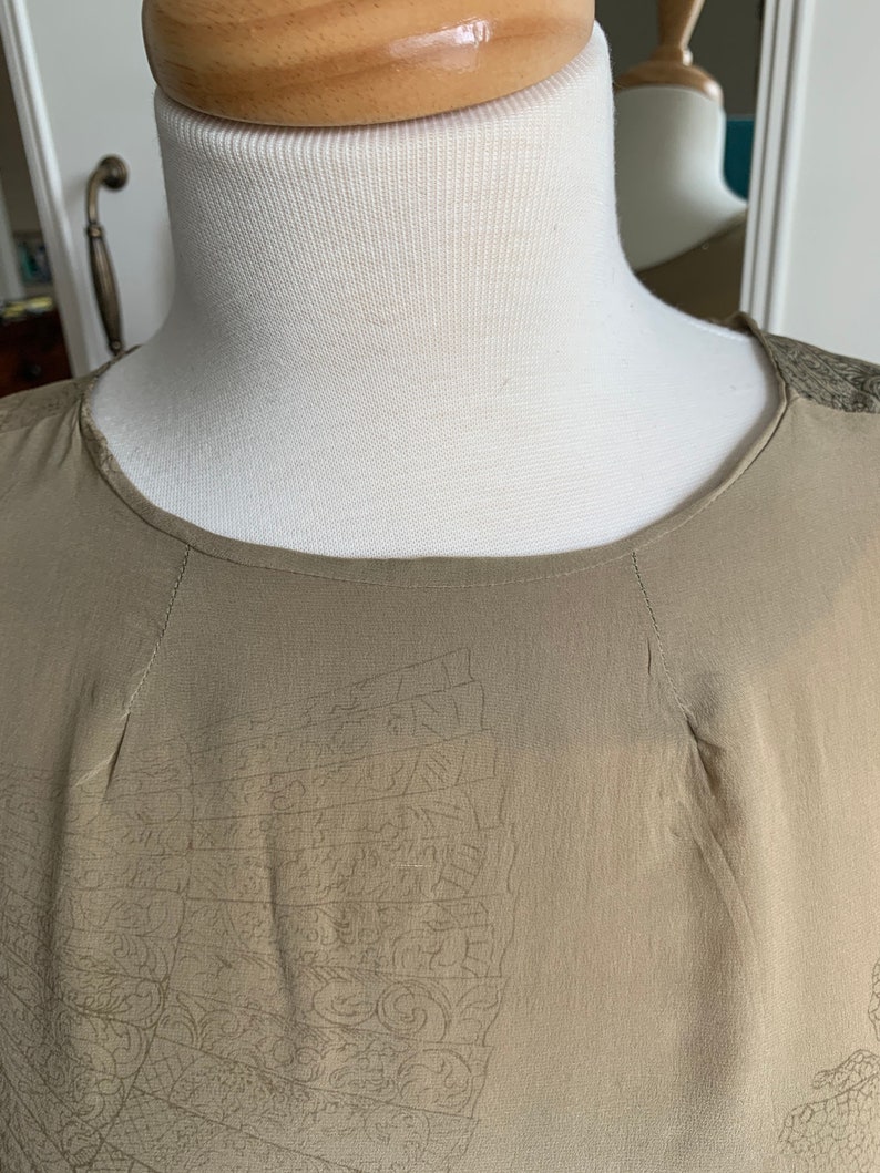 Vintage 1990s fan print beige silk dress tunic