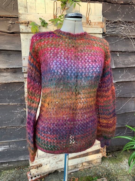 Vintage 1980s hand knitted mohair autumn colours j