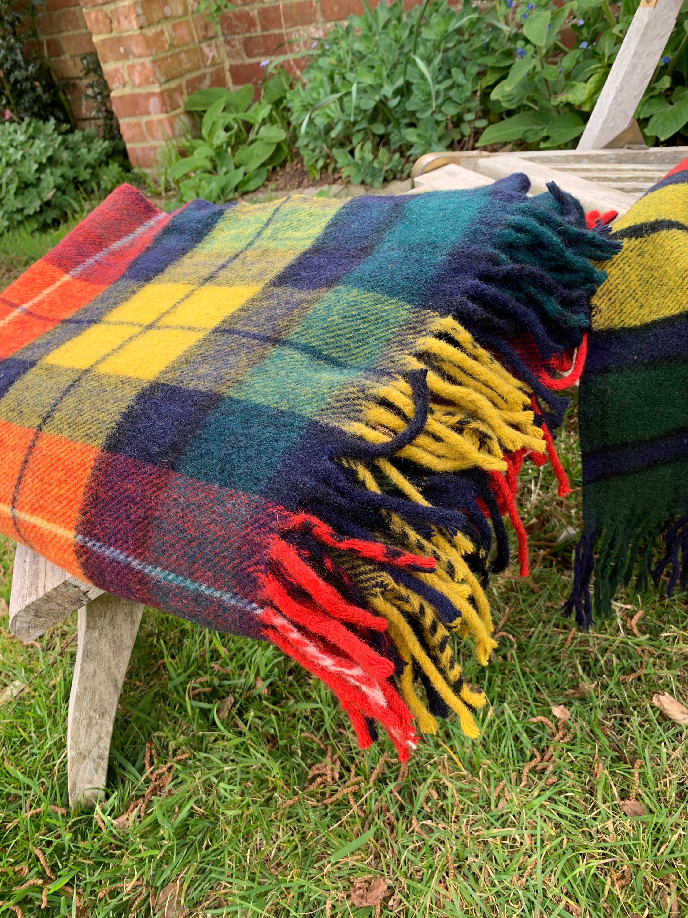 Vintage 1950s pure wool tartan British travel picnic rug Etsy