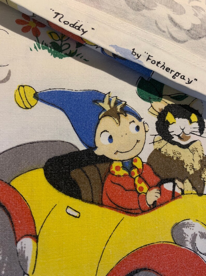Vintage 1960s Noddy and Big Ears pair of cotton nursery children\u2019s curtains