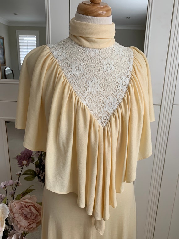 Vintage 1970s cream lace maxi evening dress