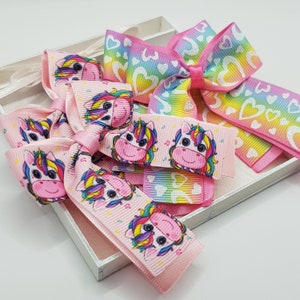 Girls Unicorn Rainbow Bow Pair Hair Clip Set of 2 Gift Box with Crocodile Alligator Clips by Handmade Retreat