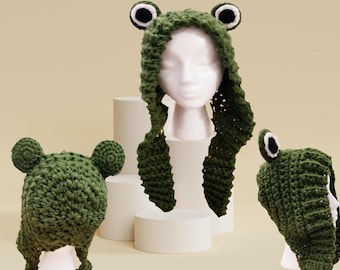 Frog Winter Hood Hat Crochet Pattern