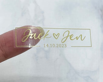 Personalised Rectangle Wedding Stickers, Gold Foil Engagement Stickers, Wedding Favour Labels