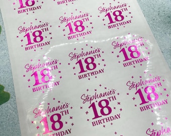 Adesivos de aniversário de 18 anos, adesivos personalizados de 18 anos, adesivos de aniversário, lembrancinhas de festa de 18 anos