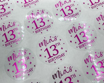 Personalised 13th Birthday Stickers, Happy 13th Birthday Stickers, Birthday Party Favours