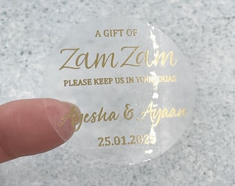 Um presente de Zam Zam Mantenha-nos em seus adesivos Duas, adesivos de casamento islâmicos, lembrancinhas de casamento islâmicos, adesivos Zam Zam