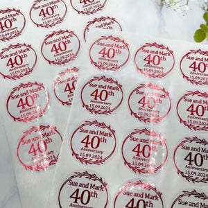 Pegatinas de aniversario personalizadas de Ruby, pegatinas del 40.º aniversario, pegatinas de aniversario con papel metalizado