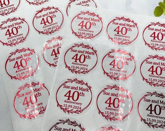 Personalizowane naklejki na rocznicę Ruby, naklejki na 40. rocznicę, naklejki na rocznicę z folią
