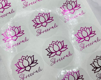 Pegatinas de loto, pegatinas de loto transparentes con papel de aluminio, pegatinas de flores de loto con papel de aluminio, flores de loto con papel de aluminio dorado, sellos de boda de loto, sellos de boda