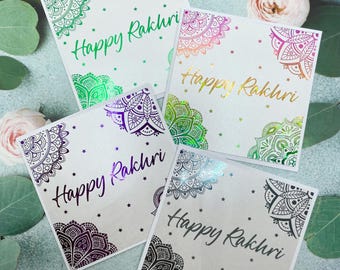 Conjunto de 4 cartões Raksha Bandhan, Mini Cartões Rakhri, Conjunto de Cartões Rakhri, Cartões Rakhri Coloridos com Folhas, Cartões de 10 cm