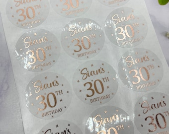 Adesivos de 30º aniversário, adesivos personalizados de 30º aniversário, lembrancinhas de 30º aniversário