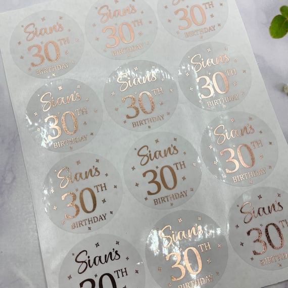 30th Birthday Stickers, Personalised Foiled 30th Birthday Stickers, 30th Party Favours