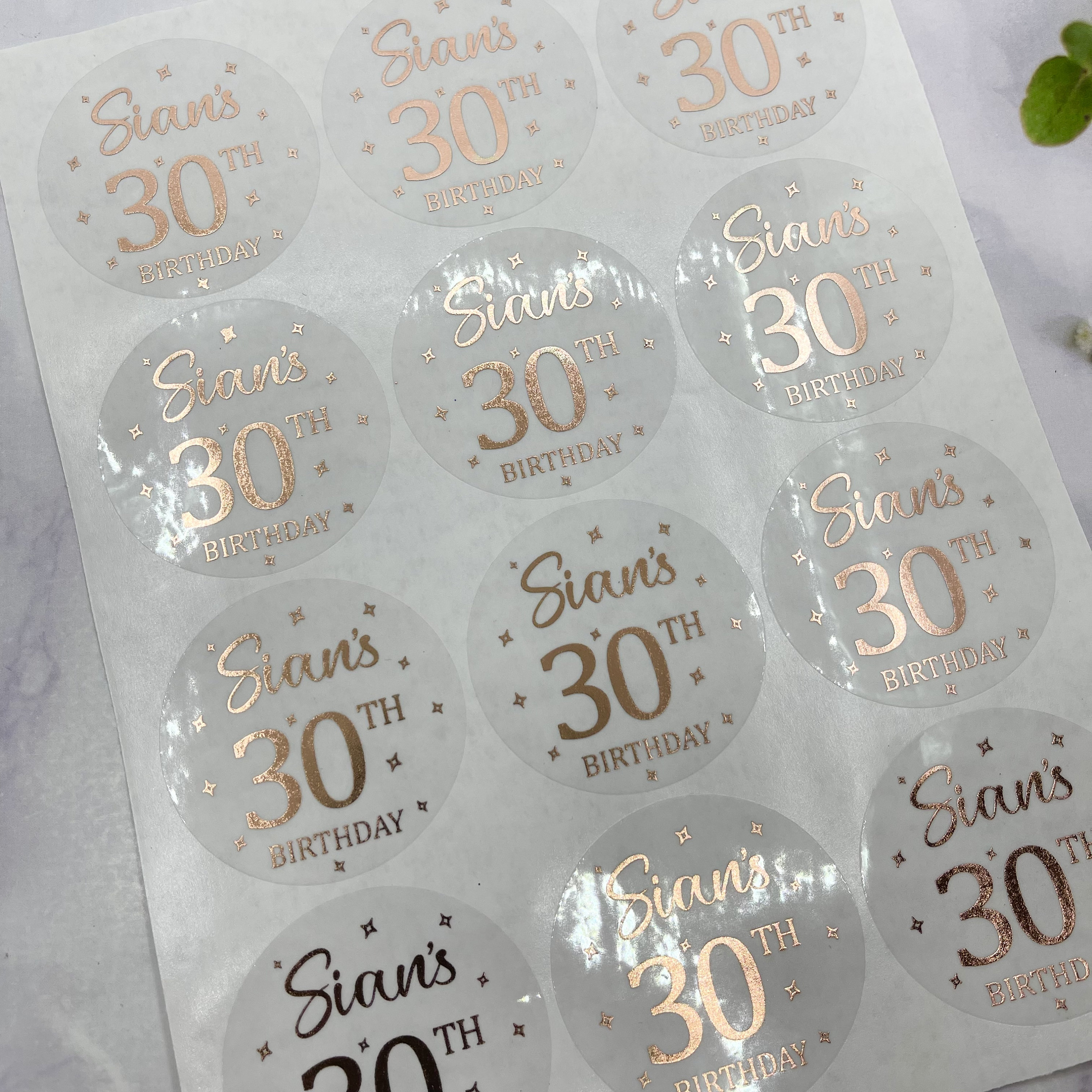 30th Birthday Stickers, Personalised Foiled 30th Birthday Stickers ...