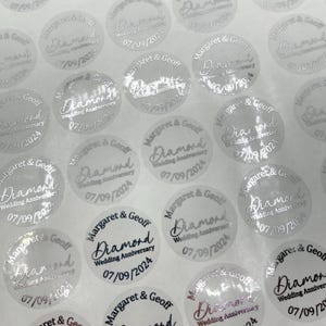 Pegatinas personalizadas de aniversario de diamantes, pegatinas del 60.º aniversario de bodas, pegatinas del 75.º aniversario