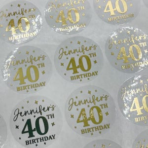 40th Birthday Stickers, Personalised Foiled 40th Birthday Stickers, 40th Party Favours