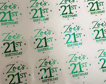 Adesivos metalizados de aniversário, adesivos personalizados para aniversário de 21 anos, adesivos para lembrancinhas de festa de aniversário