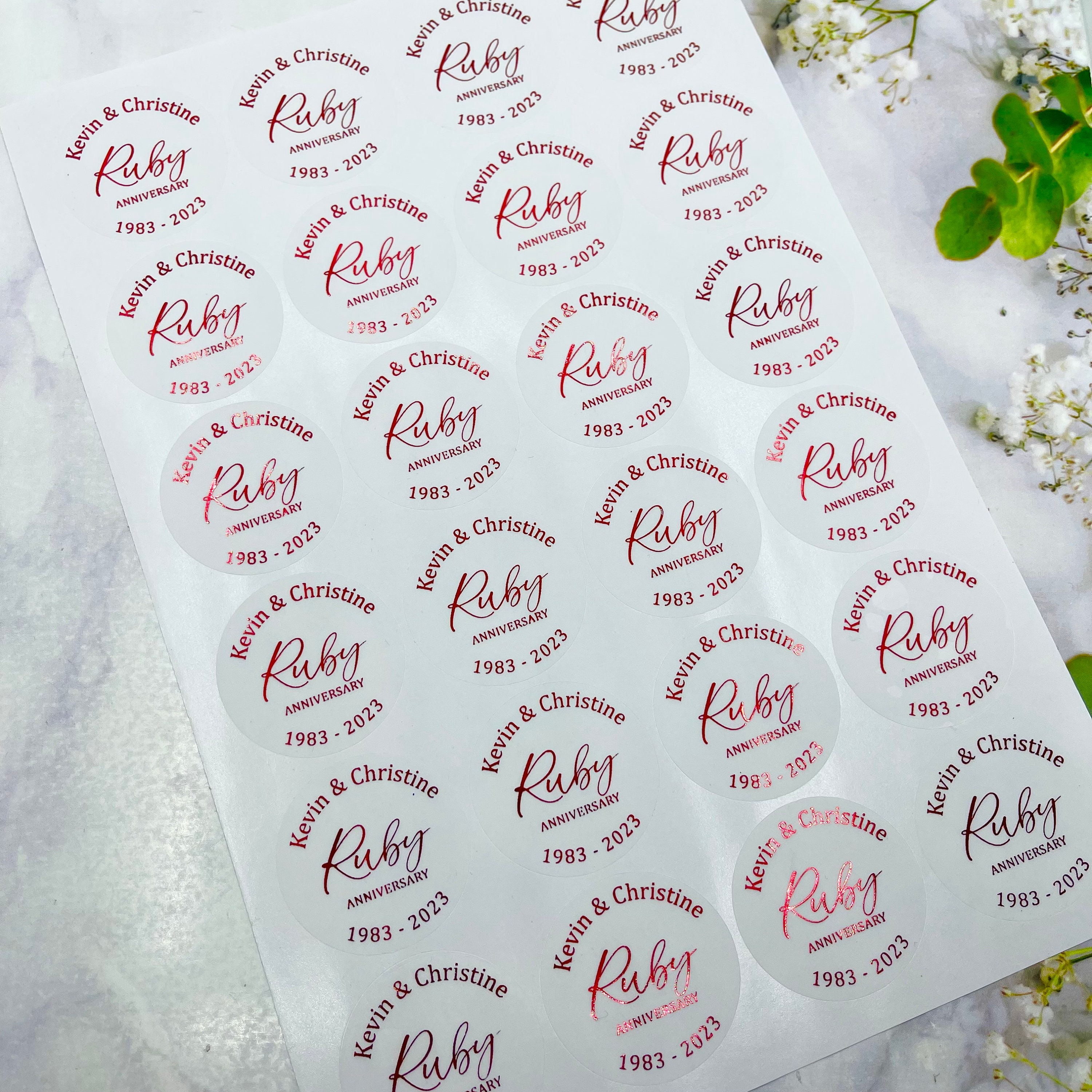 Personalised 40th Anniversary Stickers, Ruby Anniversary Stickers ...