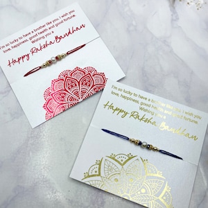 Tarjeta Rakhi laminada para hermano, tarjeta Rakhi con mensaje, tarjeta Raksha Bandhan