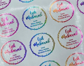 Foiled Eid Stickers, Personalised Eid Stickers, Eid Party Favour Stickers, Eid Gift Stickers, Eid Mubarak Stickers, Custom Eid Stickers