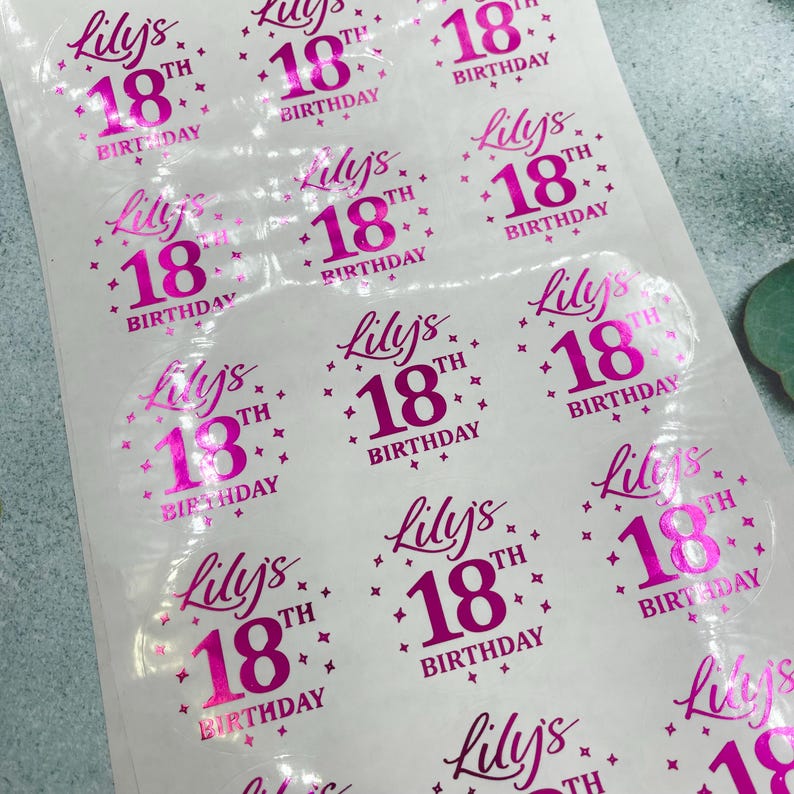 18th Birthday Stickers, Personalised Foiled 18th, Birthday Stickers ...