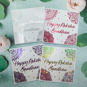 4er Set Raksha Bandhan Karten, folierte Raksha Bandhan Karten, Rakhi Karten, Mini Rakhi Karten, bunte Rakha Karten,