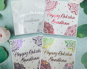 Conjunto de 4 cartas Raksha Bandhan, cartas Raksha Bandhan com acabamento brilhante, cartas Rakhi, cartas Mini Rakhri, cartas Rakhri coloridas,