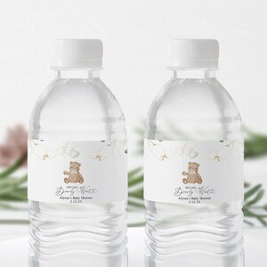 We Can Bearly Wait Teddy Bear Water Bottle Label | Baby Shower Water Bottle Label Party Decor | Self Edit Template