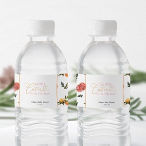 Floral Cutie Water Bottle Label | Citrus Baby Shower Water Bottle Label Party Decor | Self Edit Template | Printable Instant Download