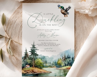 Mallard Duck Outdoor Baby Shower Invitation Set, Hunting Lake Theme for Boys Digital/ Print