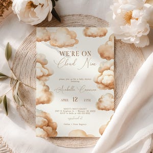 On Cloud Nine Baby Shower Invitation Card Set For Modern Gender Neutral Theme