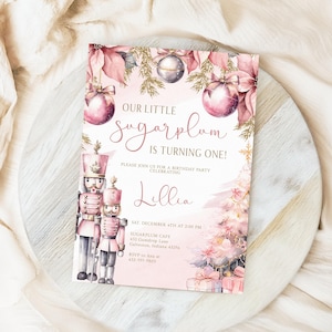 A Little Sugarplum Birthday Party Invitation | Kids Birthday Invite | Pastel Pink Nutcracker Christmas Birthday Invite | Instant Download