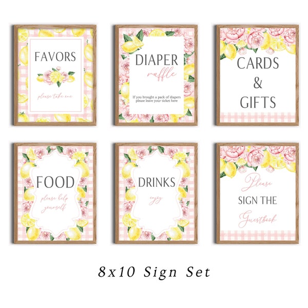 Editable Pink Lemon Girl Baby Shower Sign Set | Lemon Baby Shower Signs Printable Template Instant Download