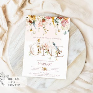 Wildflower and Butterfly Birthday Party Invitations | Floral First Birthday Invite | Printable Instant Download | Editable Template