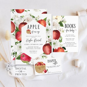 Apple of Our Eye Baby Shower Invitation | Fall Baby Shower Invite | Garden Floral Baby Brunch Invite | Diaper Raffle | Instant Template