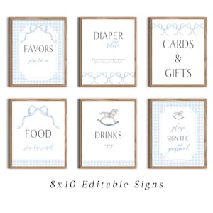 Editable Baby Blue Boy Baby Shower Sign Set | Gingham Classic Baby Shower Signs Printable Template Instant Download