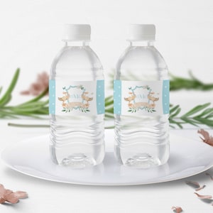 Klassiek jongensmonogram waterfleslabel | Ooievaar Baby Douche Waterfles Label Party Decor | Bewerkbare en afdrukbare directe download