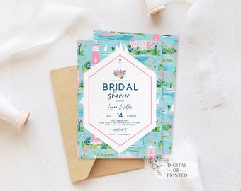 Summer Nautical  Bridal Shower Invitation | Floral Anchor Couples Shower Invite | Beach Engagement Party | Editable Wedding Shower Template