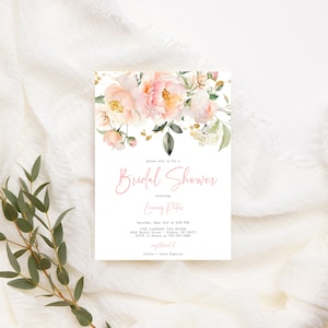 Blush Pink Floral Bridal Shower Invitation | Garden Flower Bridal Shower Invite | Bridal Brunch Editable Template | Wedding Shower