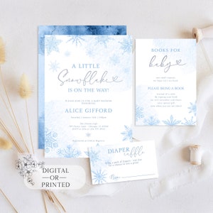 A Little Snowflake is on the Way Baby Shower Invitation | Winter Baby Shower Invite | Digital or Printed Self Edit Invite Template