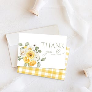 Editable Honey Bee Baby Shower Thank You Card, Folded Thank You Note Pack or Digital, Floral Honeycomb Gift Thank You Note