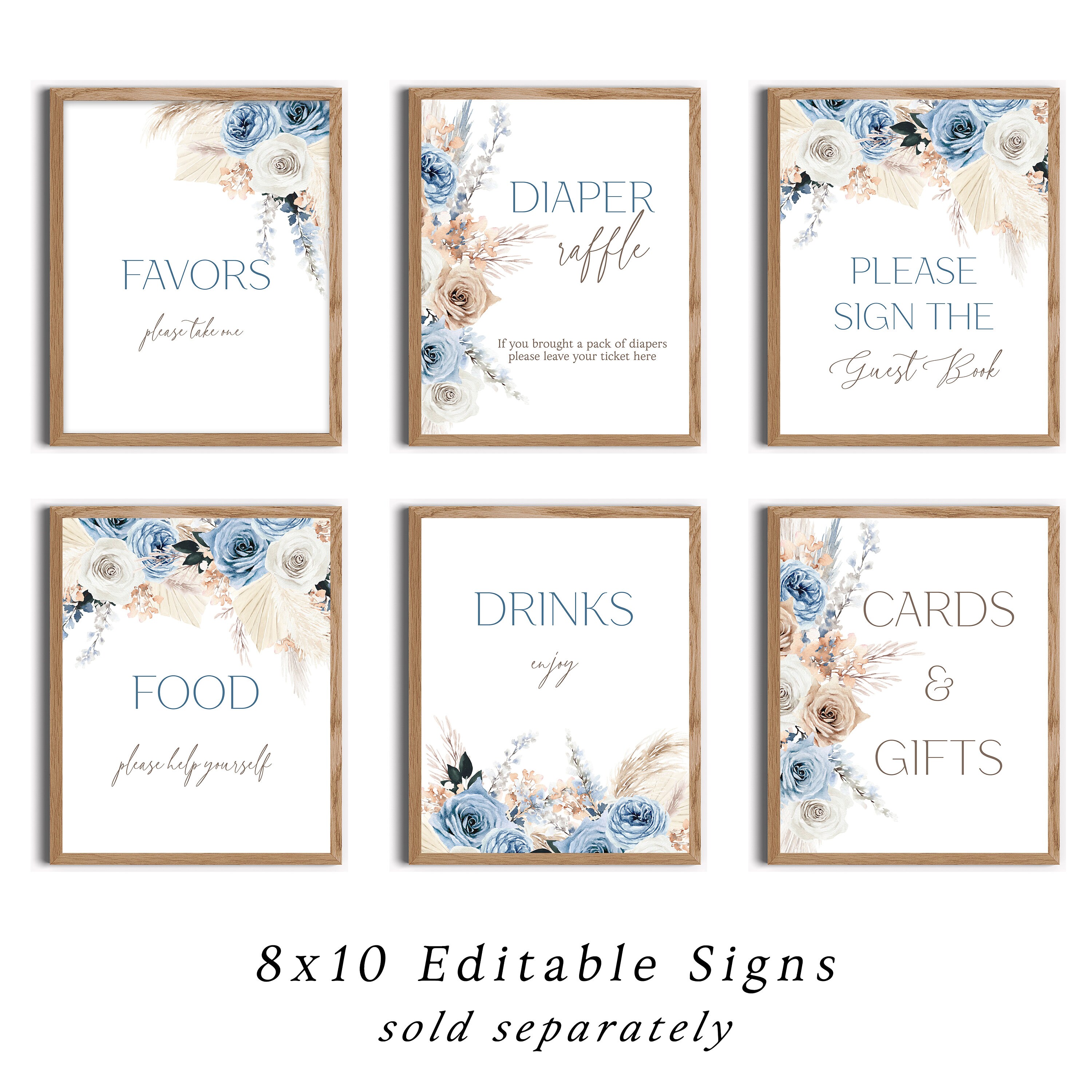 Editable Blue Pampas Grass Boy Boho Baby Shower Invitation | Boy Boho ...
