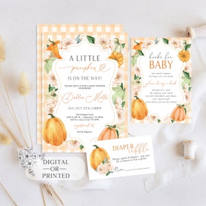 Fall Pumpkin Baby Shower Invitation | Autumn Little Pumpkin Baby Brunch Invite | Editable Printed or Digital Invite Template