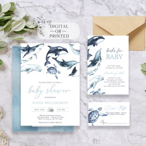 Editable Ocean Baby Shower Invitation Set | Under the Sea Baby Shower Invite | Instant Do It Yourself Invitation Bundle | Printed or Digital