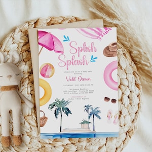 Splish Splash Baby Bash Invitation Set | Girl Summer Baby Shower Invite ...