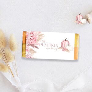Editable Boho Pink Pumpkin Pampas Baby Shower Candy Wrapper Label | Party Decor Candy Wrap | Self Edit Template | Printable Instant Download