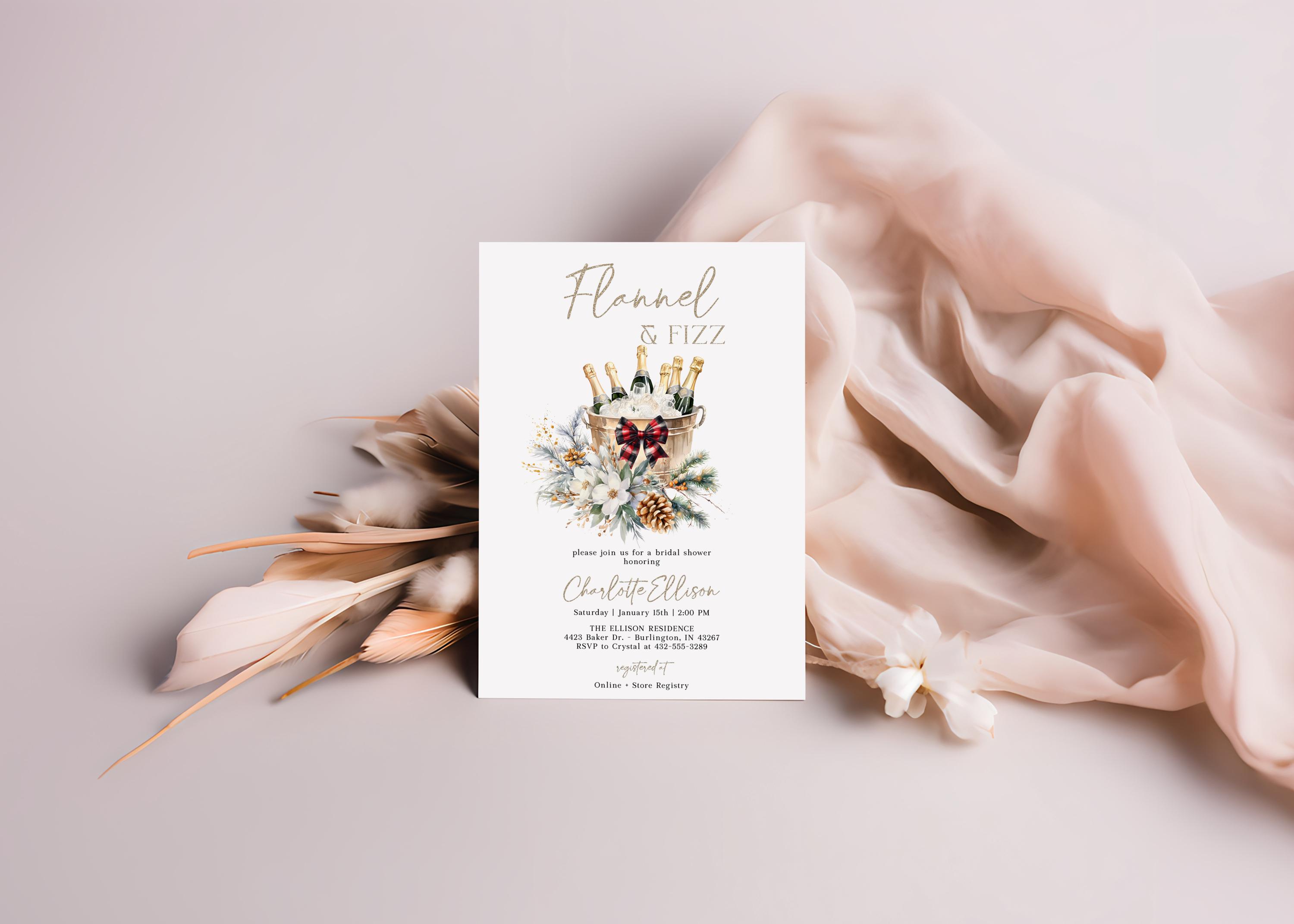 Flannel and Fizz Bridal Shower Invitation, Festive Plaid Bridal