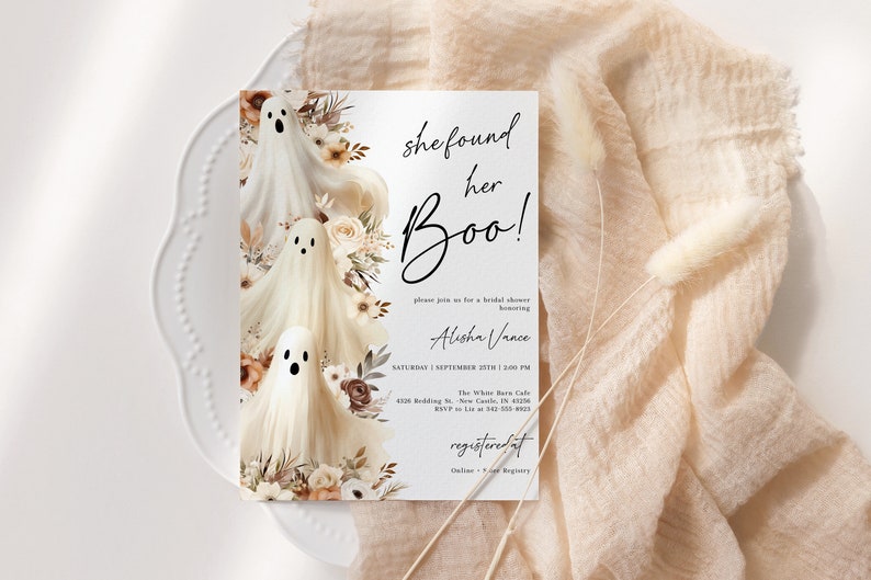 Editable She Found Her Boo Halloween Bridal Shower Invitation Printed ...