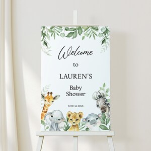 Safari Animal Baby Shower Welcome Sign | Baby Shower Party Decor Sign | Self Edit Template