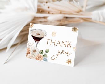 Bridal Shower Thank You Card, Espresso Martini Theme, Folded Gratitude Note (Digital or Print)